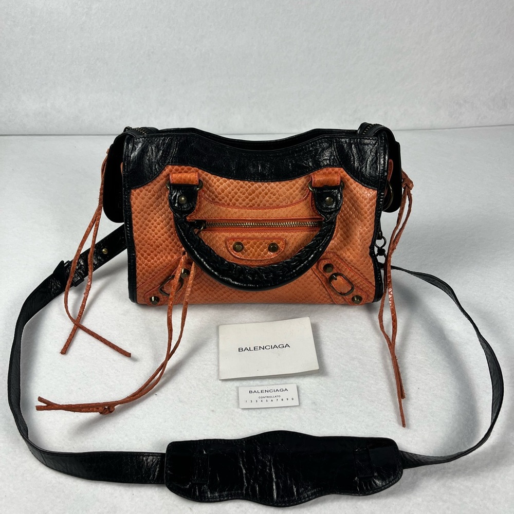 BALENCIAGA Motorcross Classic Coral and Black Top Handle•Luxury Bag•